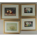 Albert Shuck (Royal Worcester decorator 1880-1960), four framed watercolour studies of flowers and