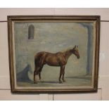 Keith Money (b 1935), chestnut horse, oil on board, signed, verso inscribed paper label for James