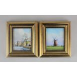Robert Hughes (1934-2010), two miniature paintings comprising a windmill 'Wilton Windmill' and a