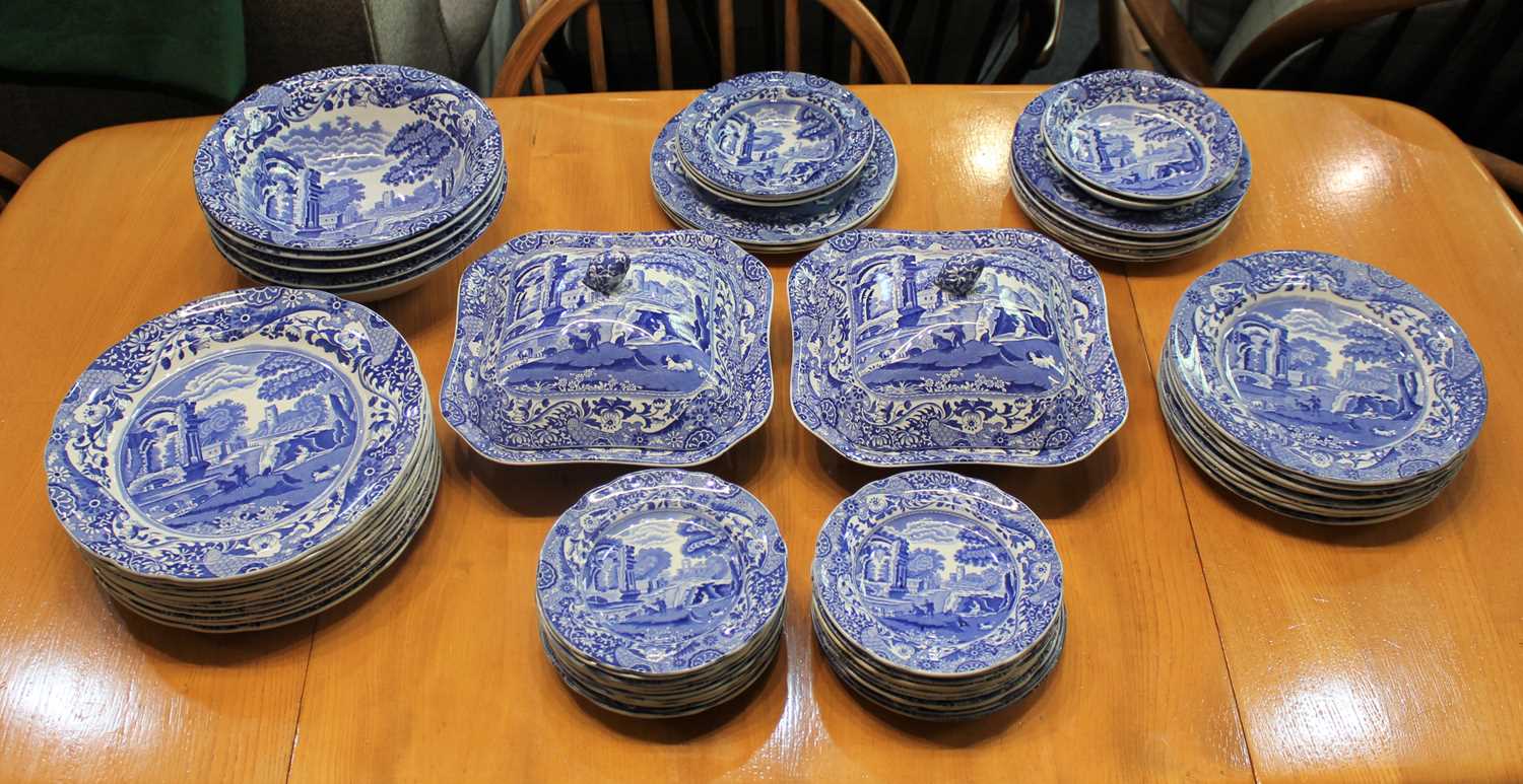 A Copeland Spode Italian pattern part dinner service comprising two tureens and covers, five large