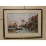 Edwin St. John (British fl.1880-1921) Continental harbourside scene, watercolour, signed and dated