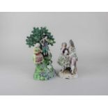 An early 19th century pearlware Songsters figure group of two musicians with bocage, 23cm together