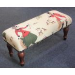 A modern rectangular stool, with hunt themed upholstered top on turned legs 74cm