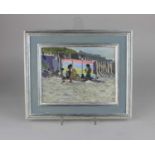 Y Ken Howard (1932-2022), beach scene, 'Light Break', oil on board, signed, verso inscribed, 15cm by