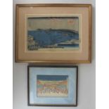 A collection of six framed Japanese prints, to include after Hokusai, 'Kanagawa-oki nami-ura', 7cm
