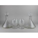 Four cut glass rummers with knopped stem and rough pontil mark to base, together with a pair of