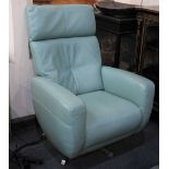 A green leather reclining swivel armchair, with remote control