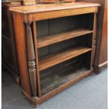 An early 19th century brass inlaid rosewood bookcase with carved spiral turned column supports,