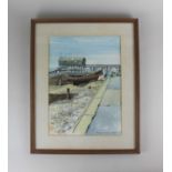 Beryl Underwood, 'Towards the Lifeboat' Selsey, watercolour, signed and dated 85, 34cm by 24cm