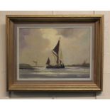 Vic Ellis (1921-1984), Thames sailing barge, oil on canvas, signed, 34cm by 59cm