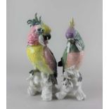 Two Karl Ens porcelain models of parrots 27cm high (a/f - repairs)