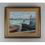 Beryl Underwood, 'Working boats at Greenwich', watercolour, signed and dated 85, 24cm by 30cm
