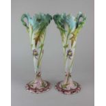 A pair of Delphin Massier majolica vases both with black Delphin Massier Vallauris AM mark to