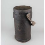 A 19th century cordite shot carrier with leather carry handle and traces of the Royal Navy coat of