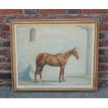 Keith Money (b 1935), chestnut horse, oil on board, signed, verso inscribed paper label for James
