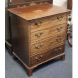 A 19th century small mahogany chest of four drawers with brass drop handles. on bracket feet, 65cm