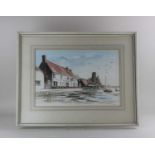 BHK Peskett, harbourside view of The Royal Oak at Langstone, watercolour, signed, 29cm by 43cm