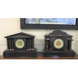 Two Victorian slate mantle clocks, both in an architectural case with recessed columns, striking