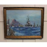 J D Dear (20th century), a fleet of Royal Navy warships off Gibraltar, oil on canvas, signed and