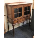 An Edwardian inlaid mahogany and satinwood banded display cabinet with two glazed panel doors
