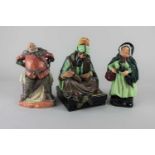 Three Royal Doulton figures comprising 'Cobbler' 21cm, 'Falstaff' 20cm, and 'Sairey Gamp' 19.5cm