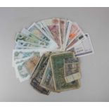 A collection of British and European banknotes to include £20, £10, £5, £1 and 10 shilling and