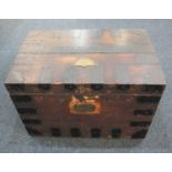 A Captain's metal mounted wooden carry chest with fitted annotated cloth interior of trays for