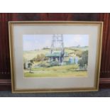 Alan Simpson RSMA (1941-2007), oil rig at Kimmeridge, watercolour, signed, 35cm by 52cm