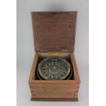 An early 20th century Naval large binnacle compass with gimballed mount in teak box with brass label