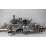 A collection of plated tableware, to include a tureen and cover, a three piece tea service and three