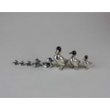 Three silver and enamel models of ducks, marked '925', together with five 800 silver models of a