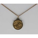 An Elizabeth II sovereign 1964, in a 9ct gold pendant mount with a curb link neckchain on a bolt