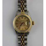 A Rolex Oyster Perpetual Datejust ladies steel and gold bracelet wristwatch the signed gilt dial