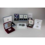 A collection of Royal Mint silver proof commenmorative coins including a Diana, Princess of Wales