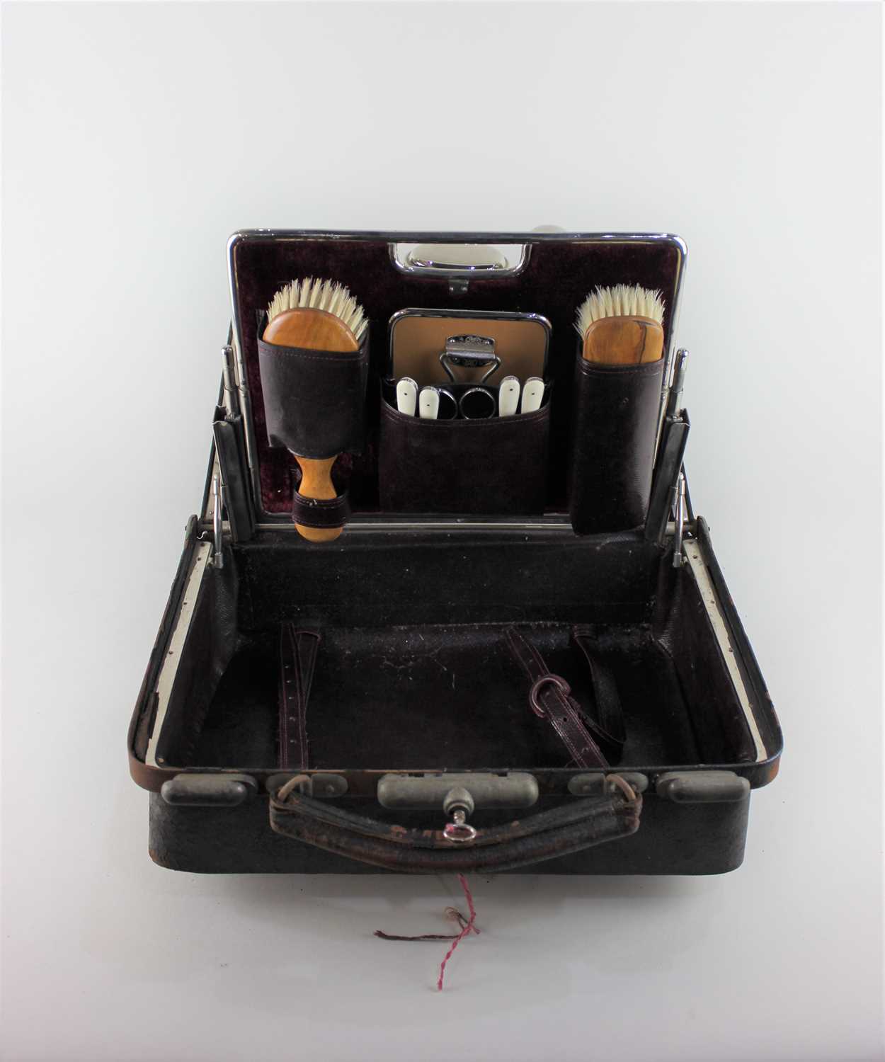 A gentleman's travel dressing case with fitted interior containing chrome topped glass jars, mirror, - Image 2 of 3