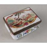 An enamel trinket box decorated with dogs chasing an animal 7cm (a/f)