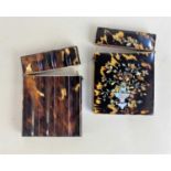 Two Victorian tortoiseshell card cases to include one inset in mother of pearl with vases of flowers