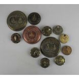 A collection of brass whist and bezique markers, some with finger pointer