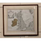 A framed Reiner & Joshua Ottens map of the British Isles 47cm by 57cm