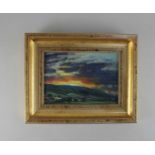 Peter Iden (1945-2012) local Interest, Downland sunset, oil on board, 12cm by 17cm