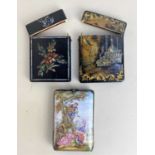 Two Victorian papier mache and shell inlaid card cases, to include one decorated with exotic birds