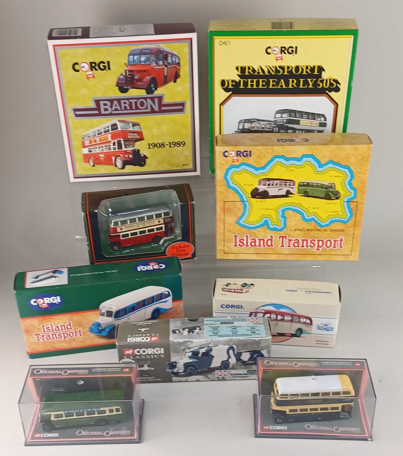 A collection of boxed Corgi model motor vehicles, mostly coaches, to include Island Transport Scilly