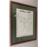 A framed reproduction chart of Dartmouth Harbour 30cm by 23cm