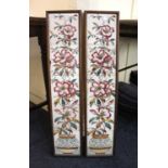 A set of ten Victorian tiles decorated with flowers in vases, framed as a pair, each frame 78cm by
