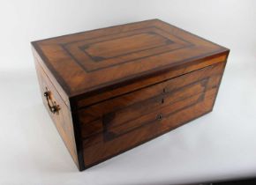 A George III inlaid satinwood and mahogany travelling stationary box with sandlewood lining and