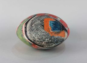 Carolyn Genders (b1957) a 'Stone' shaped sculptural form with polychrome decoration incised initials