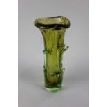 A Czech green and amber glass vase, possibly Mstisov, 32cm high