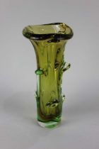 A Czech green and amber glass vase, possibly Mstisov, 32cm high