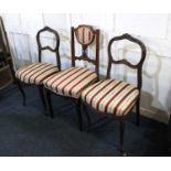 A pair of Victorian balloon back salon chairs on cabriole legs and a rosewood chair with panel