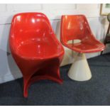 Nigel Walters FSIA, two 20th century chairs, comprising a red fibreglass chair with cone shaped